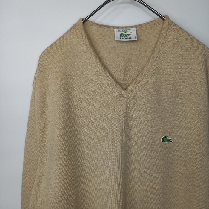 80s　ユーロラコステ　Vネック　ニット　セーター　長袖　刺繍　ベージュ　5 | Vintage.City 빈티지숍, 빈티지 코디 정보