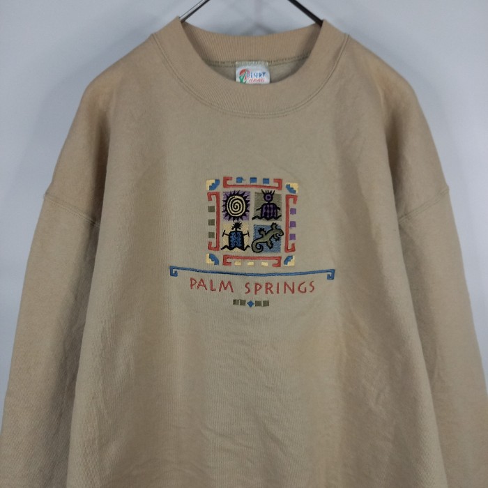 90s　アメリカ製　クルーネック　スウェット　トレーナー　刺繍　ベージュ　M | Vintage.City 古着屋、古着コーデ情報を発信