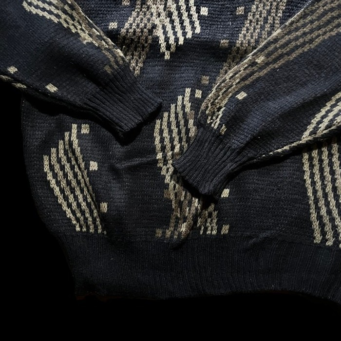 e14/TIP TOP/us/design knit/long sleeve/tops/black color/men's/sizeL 総柄ニット デザインニット ブラック メンズL | Vintage.City 古着屋、古着コーデ情報を発信