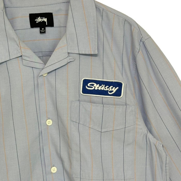 stussy ステューシー シャツ 長袖 刺繍ロゴ ワッペンロゴ ストライプ | Vintage.City 빈티지숍, 빈티지 코디 정보