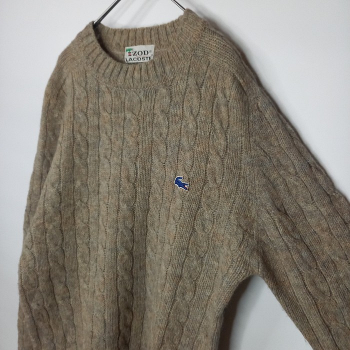 70s　アイゾッド　ラコステ　ニット　ケーブル編み　刺繍　糸巻きタグ　ベージュM | Vintage.City 빈티지숍, 빈티지 코디 정보