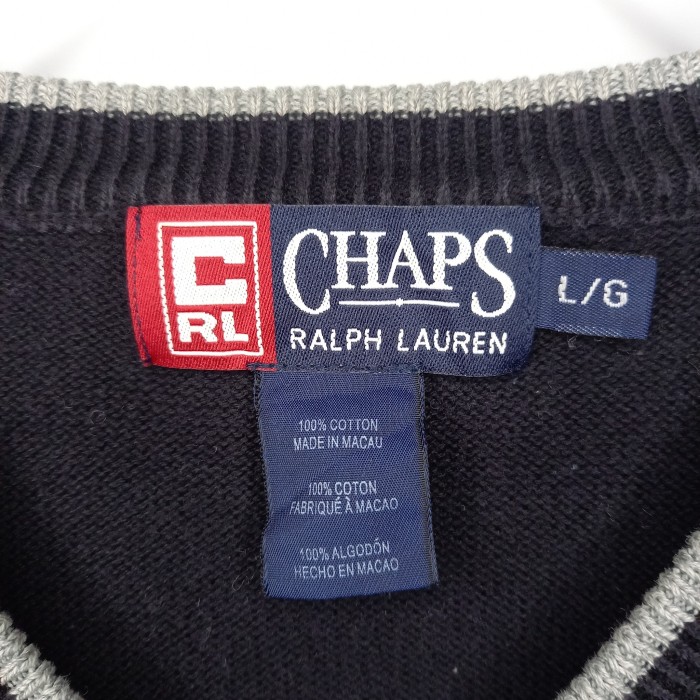 チャップス　Vネック　コットンニット　セーター　刺繍ロゴ　ブラック　L/G | Vintage.City 빈티지숍, 빈티지 코디 정보