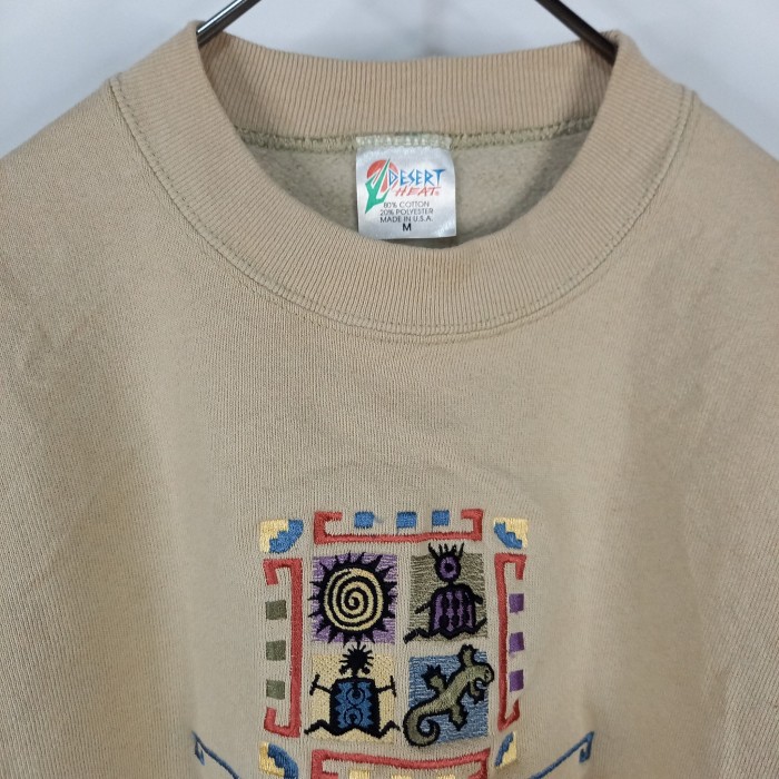 90s　アメリカ製　クルーネック　スウェット　トレーナー　刺繍　ベージュ　M | Vintage.City 古着屋、古着コーデ情報を発信