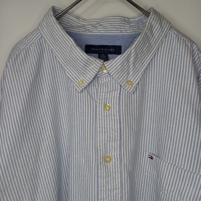 トミーヒルフィガー　BDシャツ　長袖　ストライプ　刺繍ロゴ　ホワイト　XXL | Vintage.City 빈티지숍, 빈티지 코디 정보