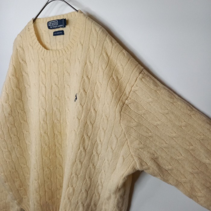 90s　ラルフローレン　ウールニット　セーター　ケーブル編み　刺繍　ホワイト　XXL | Vintage.City 빈티지숍, 빈티지 코디 정보