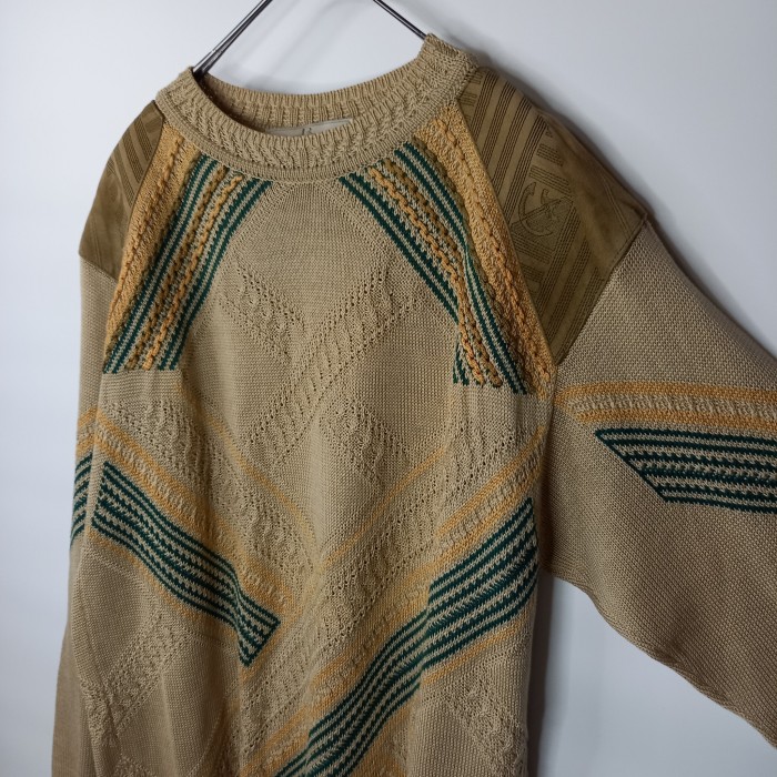 イタリア製　クルーネック　デザインニット　セーター　3D　ケーブル編み　アラン | Vintage.City 빈티지숍, 빈티지 코디 정보