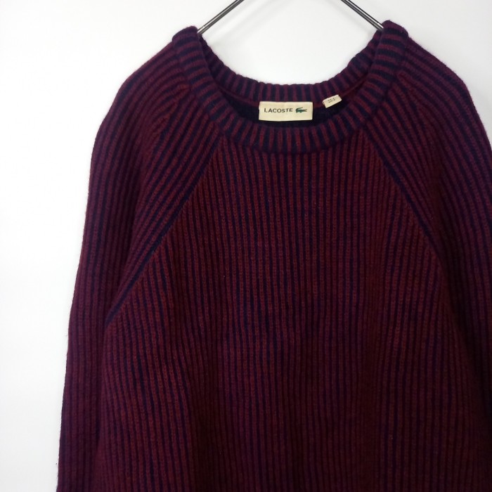 ラコステ　畦編み　ウールニット　セーター　刺繍　ストライプ　ボルドー　S 3 | Vintage.City 빈티지숍, 빈티지 코디 정보