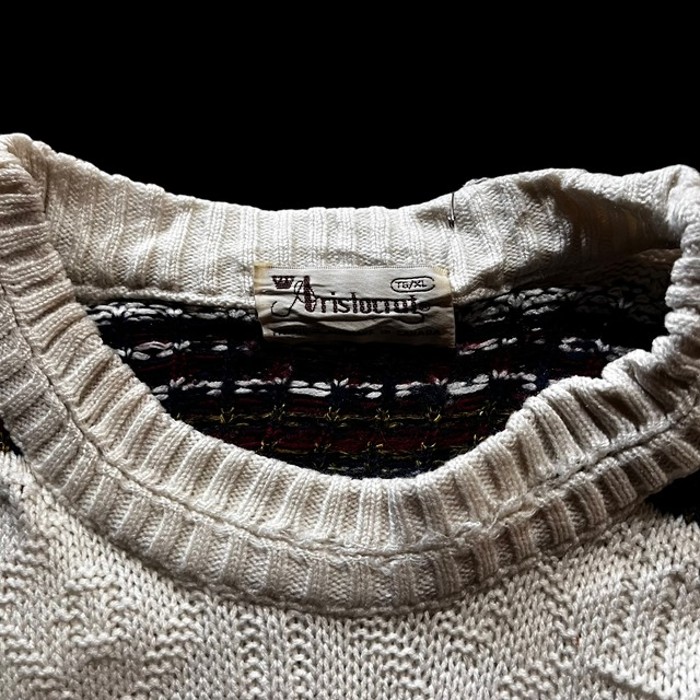 e13/カナダ製/Aristocrot/design knit/long sleeve/tops/light beige color/men's/sizeXL 総柄ニット デザインニット トップス ベージュ メンズXL | Vintage.City 古着屋、古着コーデ情報を発信
