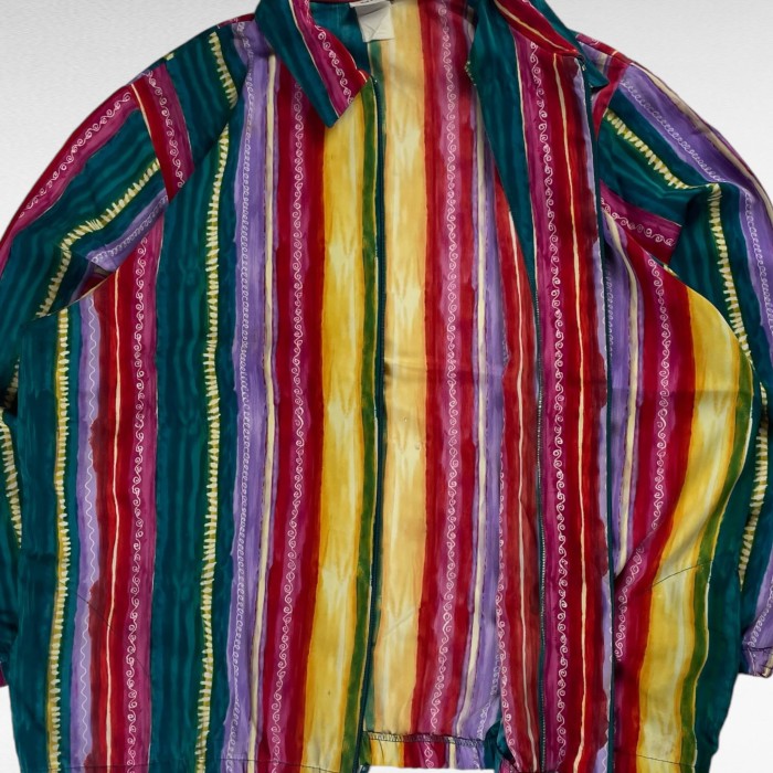 【90's】【USA製】 BooWorth XL相当 マルチカラー ジップアップ ライトジャケット 薄手 ストライプ | Vintage.City 古着屋、古着コーデ情報を発信