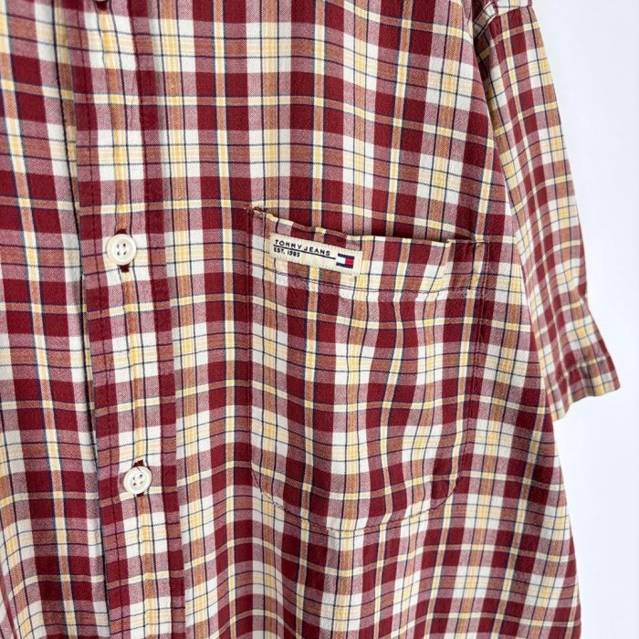 古着 90s トミージーンズ フラッグロゴ シャツ 半袖 チェック レッド L | Vintage.City 빈티지숍, 빈티지 코디 정보