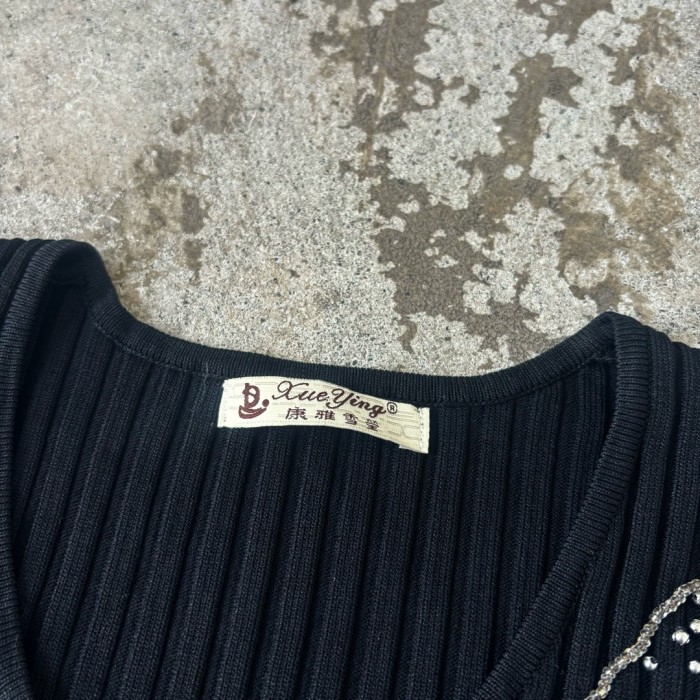 ビーズ刺繍 リブトップス 半袖 黒 ブラック 花柄 レディース #433 | Vintage.City 古着屋、古着コーデ情報を発信
