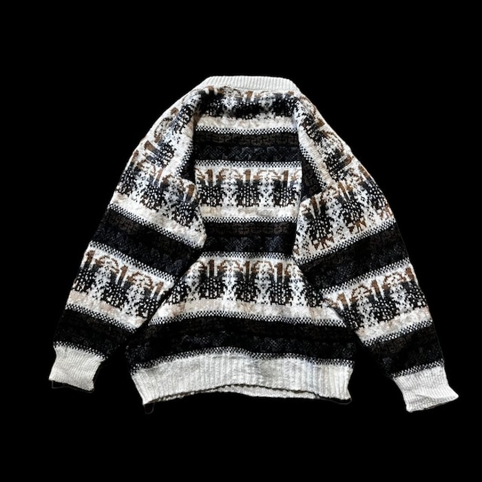 e13/design knit/us/long sleeve/tops/mulch color/men's/sizeM相当 総柄ニット デザインニット セーター トップス ベージュ | Vintage.City 古着屋、古着コーデ情報を発信