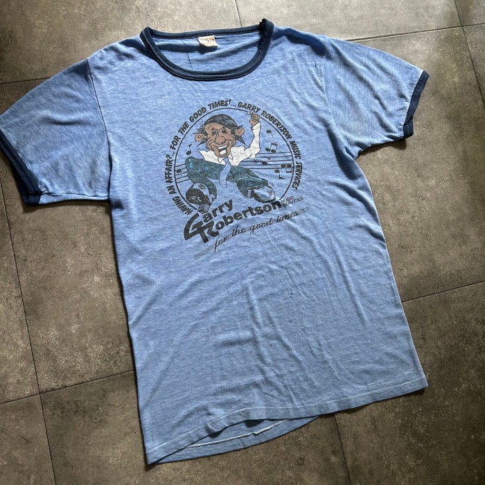 80s リンガーtシャツ USA製 M ブルー×ネイビー 人物画 | Vintage.City 古着屋、古着コーデ情報を発信