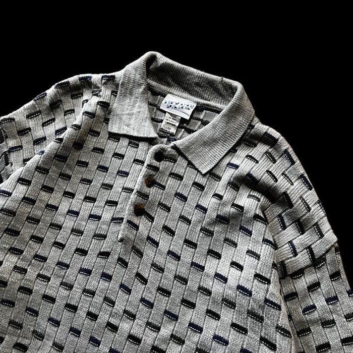 e14/IRVINE PARK/design knit/long sleeve/polo shirt/tops/gray color/men's/sizeL 総柄ニット セーター ポロシャツ トップス グレー メンズL | Vintage.City 古着屋、古着コーデ情報を発信