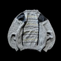 e13/イタリア製/marek/design knit/long sleeve/tops/gray color/men's/sizeL相当 総柄ニット デザインニット セーター レザー トップス グレー メンズL | Vintage.City 古着屋、古着コーデ情報を発信