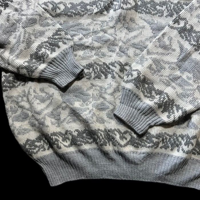 e14/SHELBY/カナダ製/design knit/long sleeve/tops/gray color/men's/sizeXL 総柄ニット セーター グレー メンズXL | Vintage.City 빈티지숍, 빈티지 코디 정보
