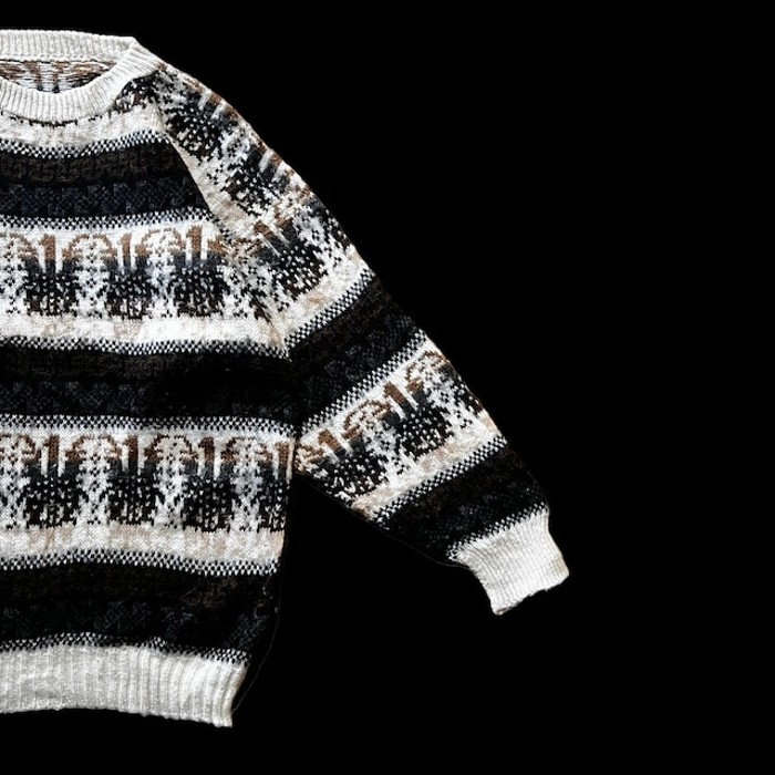 e13/design knit/us/long sleeve/tops/mulch color/men's/sizeM相当 総柄ニット デザインニット セーター トップス ベージュ | Vintage.City 古着屋、古着コーデ情報を発信