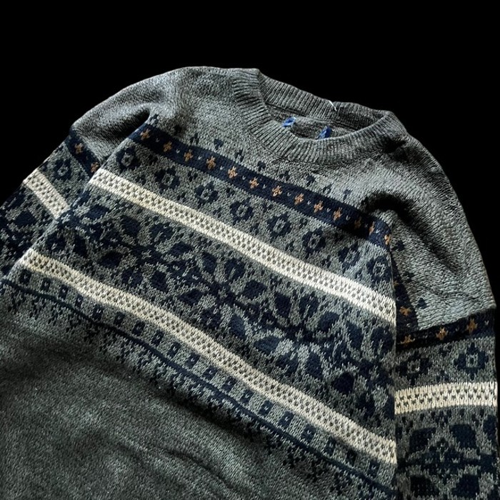 e13/us/design knit/long sleeve/khaki color/men's/sizeL相当 総柄ニット デザインニット セーター トップス カーキ メンズL | Vintage.City 古着屋、古着コーデ情報を発信