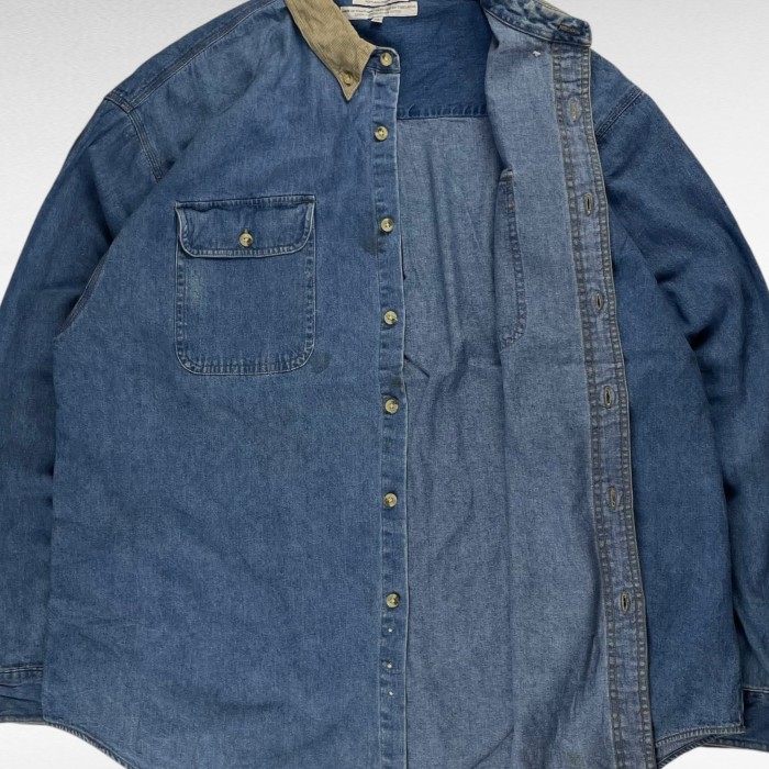 【90's】 コロンビア XL 襟コーデュロイ 長袖デニムシャツ BDシャツ | Vintage.City 빈티지숍, 빈티지 코디 정보