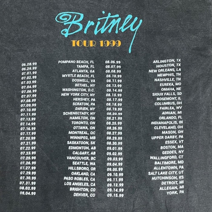 Britney Spiars 1999 tour Band T shirt ブリトニー・スピアーズ バンドTシャツ | Vintage.City 빈티지숍, 빈티지 코디 정보