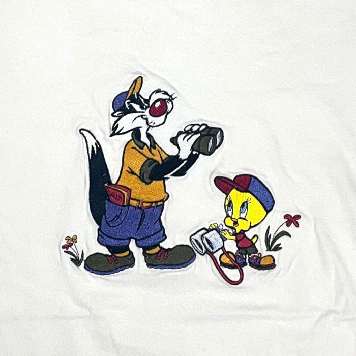 90s Warner Bros Looney Tunes embroidery T shirt ルーニー・テューンズ Tシャツ | Vintage.City 빈티지숍, 빈티지 코디 정보