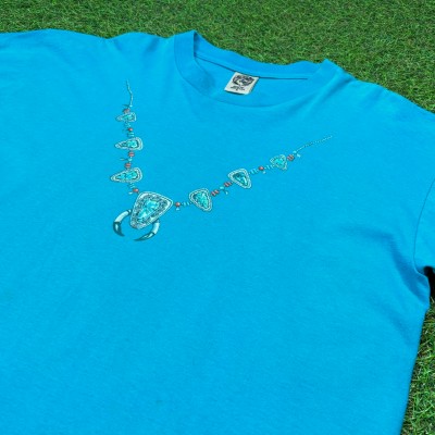 【Men's】90s フェイク インディアン ジュエリー Tシャツ / Made In USA Vintage ヴィンテージ 古着 ティーシャツ T-Shirts 青 水色 ネイティブアメリカン | Vintage.City 빈티지숍, 빈티지 코디 정보