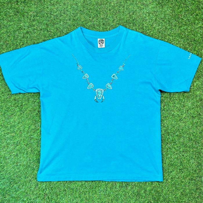 【Men's】90s フェイク インディアン ジュエリー Tシャツ / Made In USA Vintage ヴィンテージ 古着 ティーシャツ T-Shirts 青 水色 ネイティブアメリカン | Vintage.City 빈티지숍, 빈티지 코디 정보