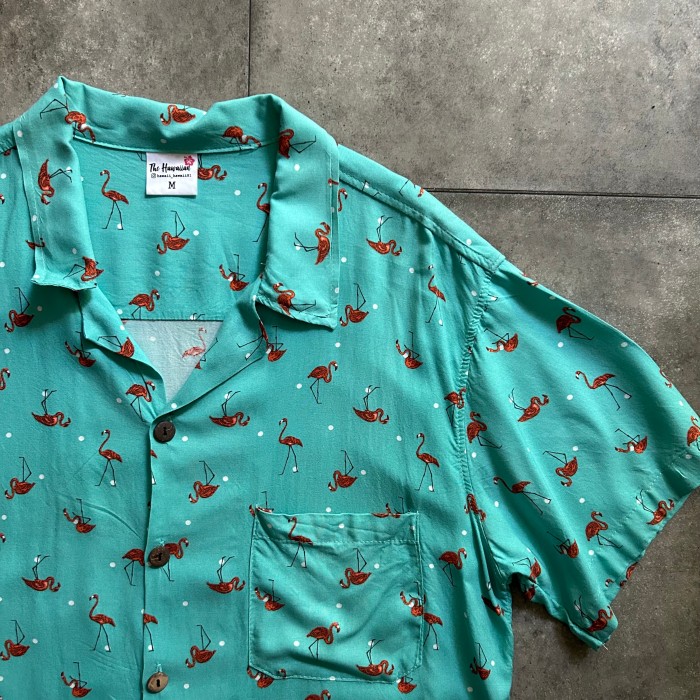 the hawaiian アロハシャツ M ターコイズ フラミンゴ柄 | Vintage.City 古着屋、古着コーデ情報を発信