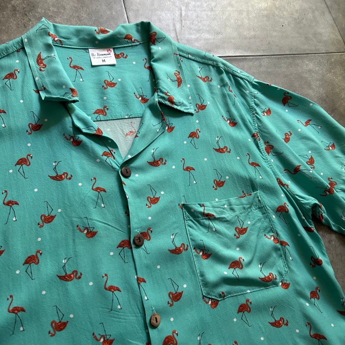 the hawaiian アロハシャツ M ターコイズ フラミンゴ柄 | Vintage.City 古着屋、古着コーデ情報を発信