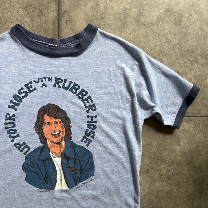 70s ヴィンテージリンガーtシャツ USA製 ブルー×ネイビー グッドプリント | Vintage.City 빈티지숍, 빈티지 코디 정보