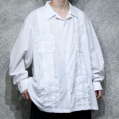 古着 オーバーサイズ ホワイト キューバシャツ デザインシャツ 長袖シャツ | Vintage.City 古着屋、古着コーデ情報を発信