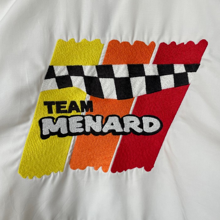 90s USA製 TEAM MENARD レーシング ナイロンジャケット 古着 NASCAR ナスカー ヴィンテージ 90年代 ブルゾン 短丈 刺繍 ビンテージ ADM APEX レーシングジャケット 24043003 | Vintage.City 빈티지숍, 빈티지 코디 정보