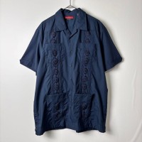 90s 古着 キューバシャツ 開襟 半袖 ライン 刺繍 濃紺 ネイビー M | Vintage.City 古着屋、古着コーデ情報を発信