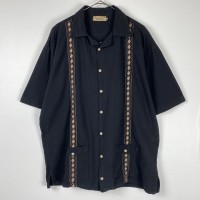 古着 90s キューバシャツ 半袖 開襟 刺繍 ライン 黒 ブラック L | Vintage.City 古着屋、古着コーデ情報を発信