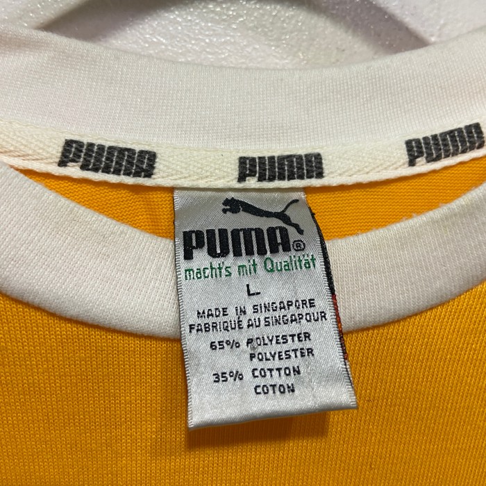90s PUMA プーマ ワンポイントロゴTシャツ ポケT リンガー風 黄 L | Vintage.City 古着屋、古着コーデ情報を発信