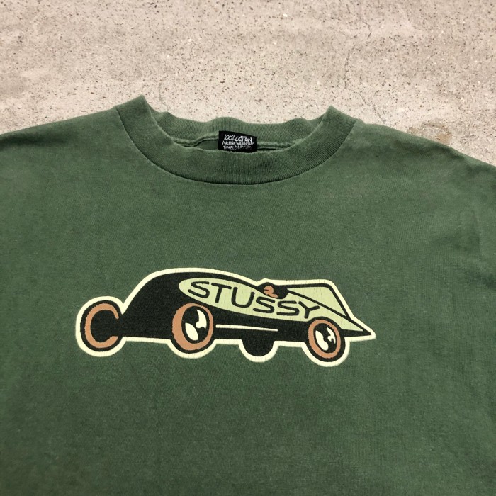 90s OLD STUSSY/Racing car print Tee/USA製/XL/リーシングカープリントT/Tシャツ/カーキ/ステューシー/オールドステューシー/古着/ヴィンテージ/アーカイブ | Vintage.City 빈티지숍, 빈티지 코디 정보