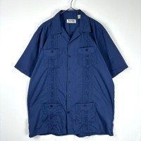 古着 90s オープンカラー キューバシャツ 半袖 刺繍 ライン ネイビー XL | Vintage.City 古着屋、古着コーデ情報を発信