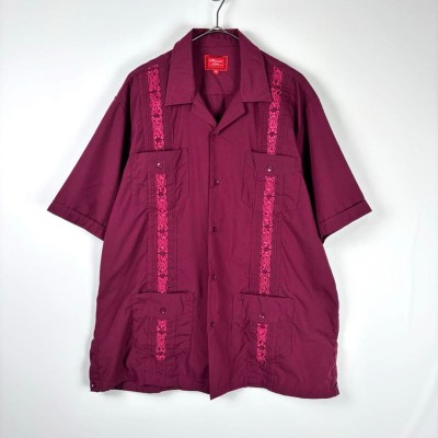 90s 古着 キューバシャツ 半袖 開襟 刺繍 ライン ワインレッド XL | Vintage.City 古着屋、古着コーデ情報を発信