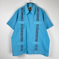 古着 90s HABAND キューバシャツ ジップ 半袖 刺繍 水色 ブルー L | Vintage.City 古着屋、古着コーデ情報を発信