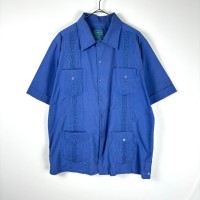 90s 古着 キューバシャツ 半袖シャツ ライン 豪華 刺繍 ブルー M | Vintage.City 빈티지숍, 빈티지 코디 정보