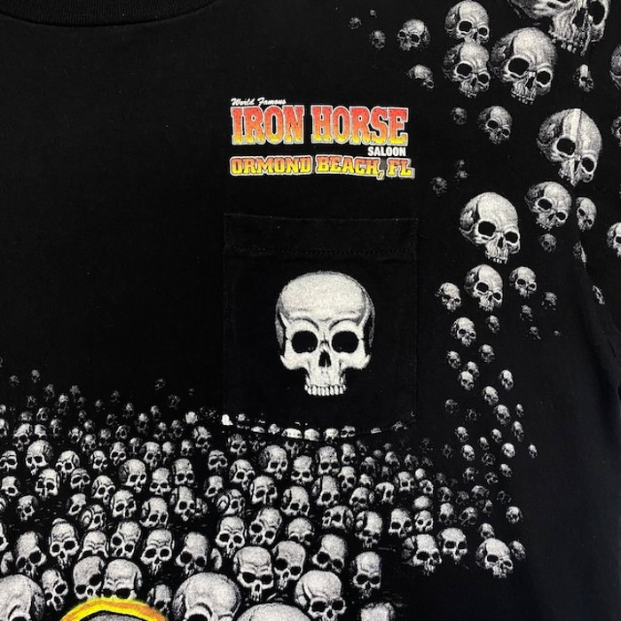 90s USA製 IRON HOUSE SALOON 骸骨 鳥 黒 Tシャツ XL | Vintage.City 빈티지숍, 빈티지 코디 정보