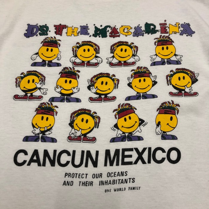 00s Reggae Smiley Tee/CANCUN MEXICO/40/trueno/レゲエ/スマイリープリント/Tシャツ/ホワイト/キャラクター/古着 | Vintage.City 빈티지숍, 빈티지 코디 정보