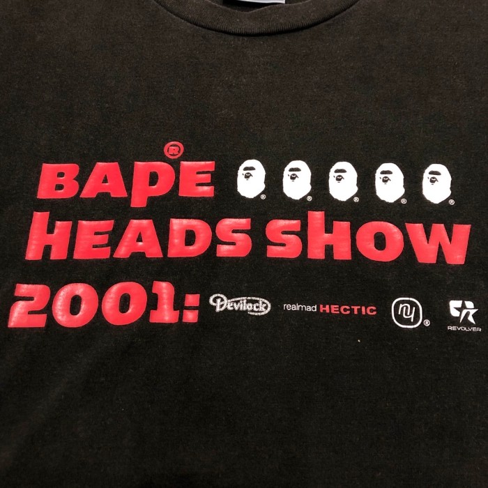 00s A BATHING APE/BAPE HEADS SHOW 2001 print Tee/M相当/ロゴプリントT/Tシャツ/ブラック/BAPE/アベイシングエイプ/裏原/古着/アーカイブ | Vintage.City 빈티지숍, 빈티지 코디 정보