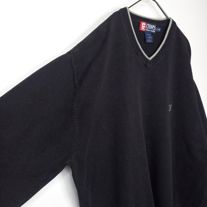 チャップス　Vネック　コットンニット　セーター　刺繍ロゴ　ブラック　L/G | Vintage.City 古着屋、古着コーデ情報を発信