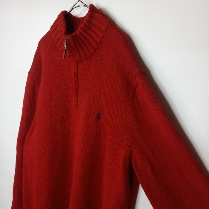 ラルフローレン　ハーフジップ　コットンニット　セーター　刺繍ロゴ　レッド　XL | Vintage.City 古着屋、古着コーデ情報を発信