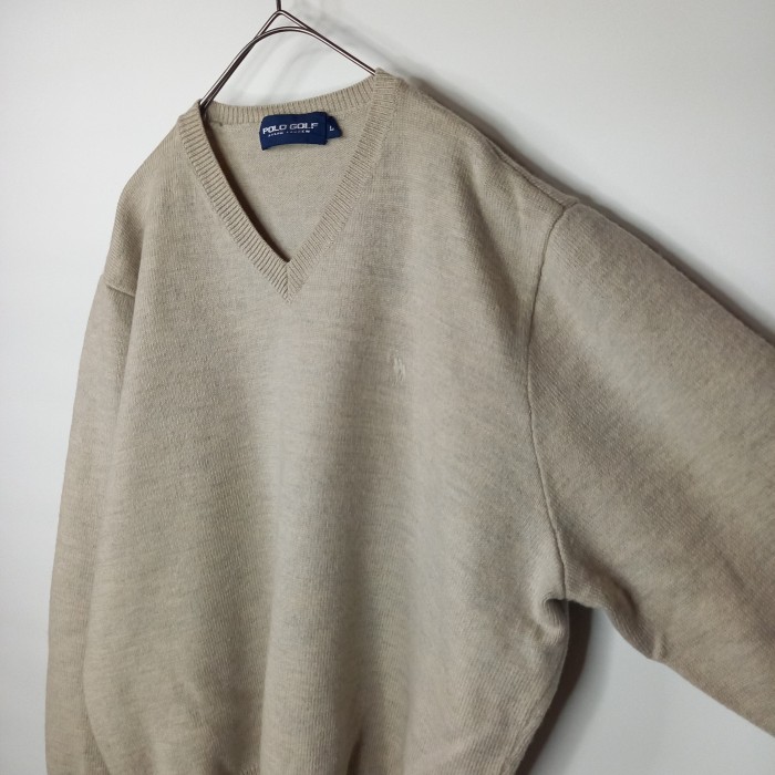 90s　ポロゴルフ　ラルフローレン　メリノニット　セーター　刺繍　ベージュ　L | Vintage.City 古着屋、古着コーデ情報を発信