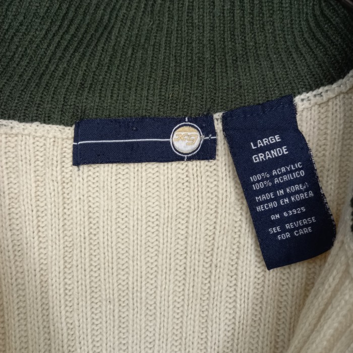 ハーフジップ　アクリルニット　セーター　畦編み　腕ライン　クリーム　L | Vintage.City 古着屋、古着コーデ情報を発信
