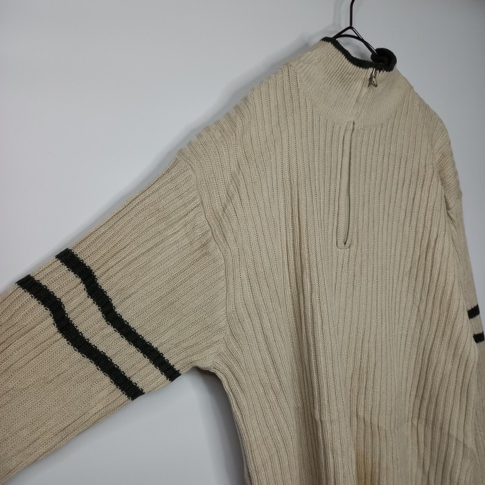 ハーフジップ　アクリルニット　セーター　畦編み　腕ライン　クリーム　L | Vintage.City 古着屋、古着コーデ情報を発信