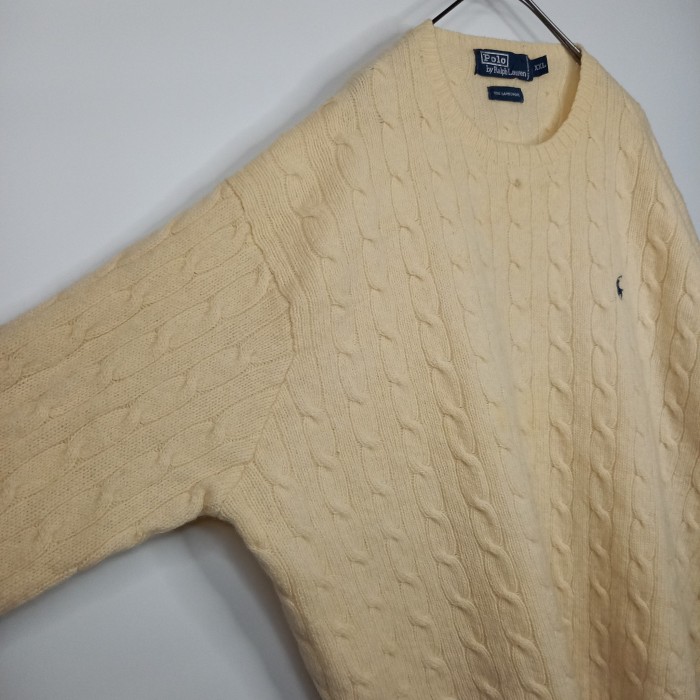 90s　ラルフローレン　ウールニット　セーター　ケーブル編み　刺繍　ホワイト　XXL | Vintage.City 古着屋、古着コーデ情報を発信