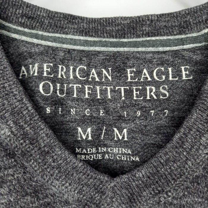 アメリカンイーグル　Vネック　コットンニット　セーター　薄手　刺繍ロゴ　無地　グレー　M | Vintage.City 古着屋、古着コーデ情報を発信